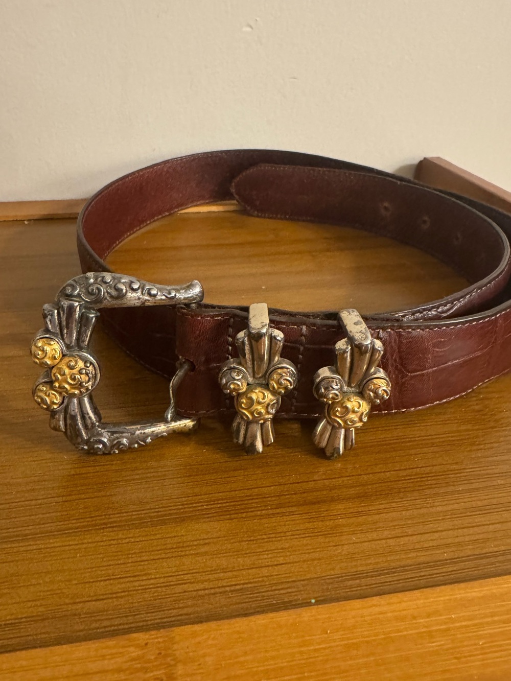Brighton Disney collab Brown Leather Belt Silver & Gold Mickey Mouse ears Buckle